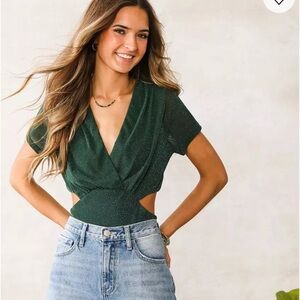 Elegant Green Women's cut out bodysuit.
